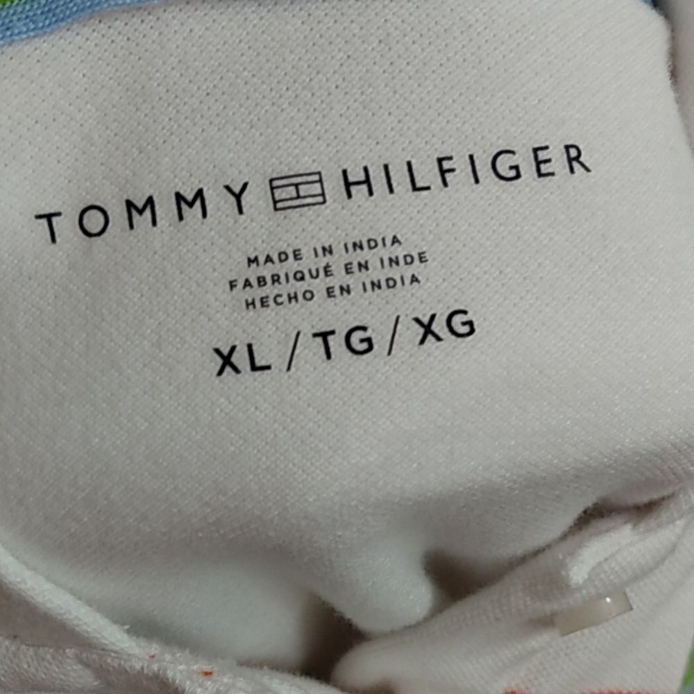 Tommy Hilfiger White with Rainbow Stripe Short Sleeve Hooded T-Shirt Tee Size XL - Picture 9 of 10